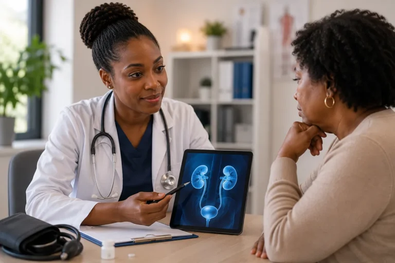 Doctor’s consultation with kidney illustration