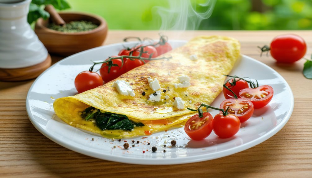 high protein spinach feta omelet